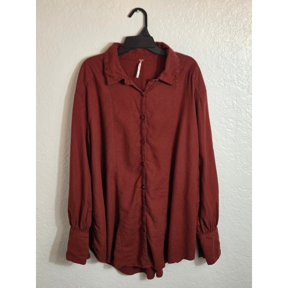 Free People Button Down Long Sleeve Top Women's Small Blouse‎ Shirt Burgundy